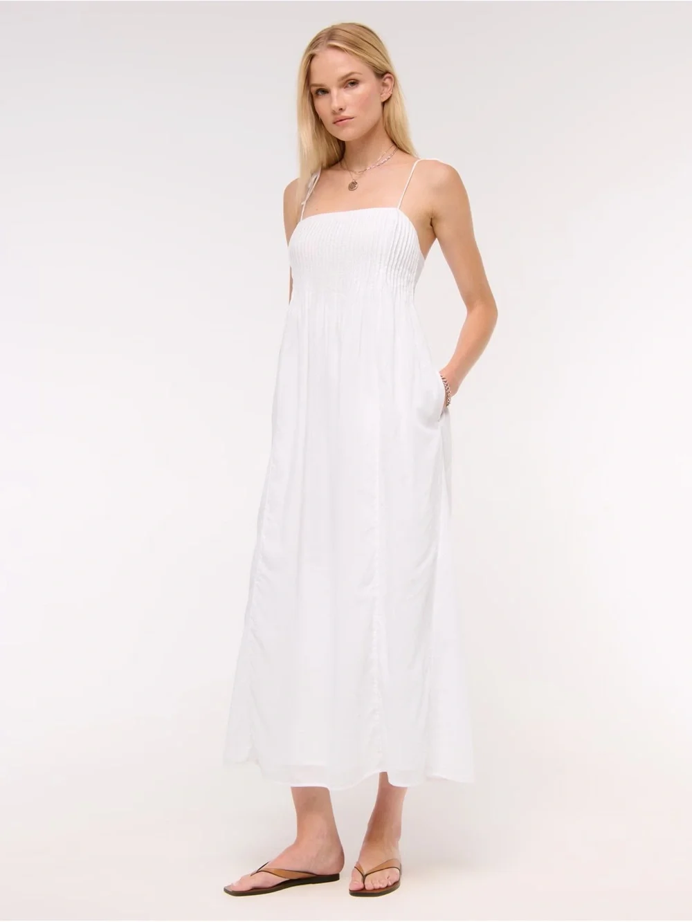 Abercrombie & Fitch Sky Blue Smocked Strap Maxi Dress